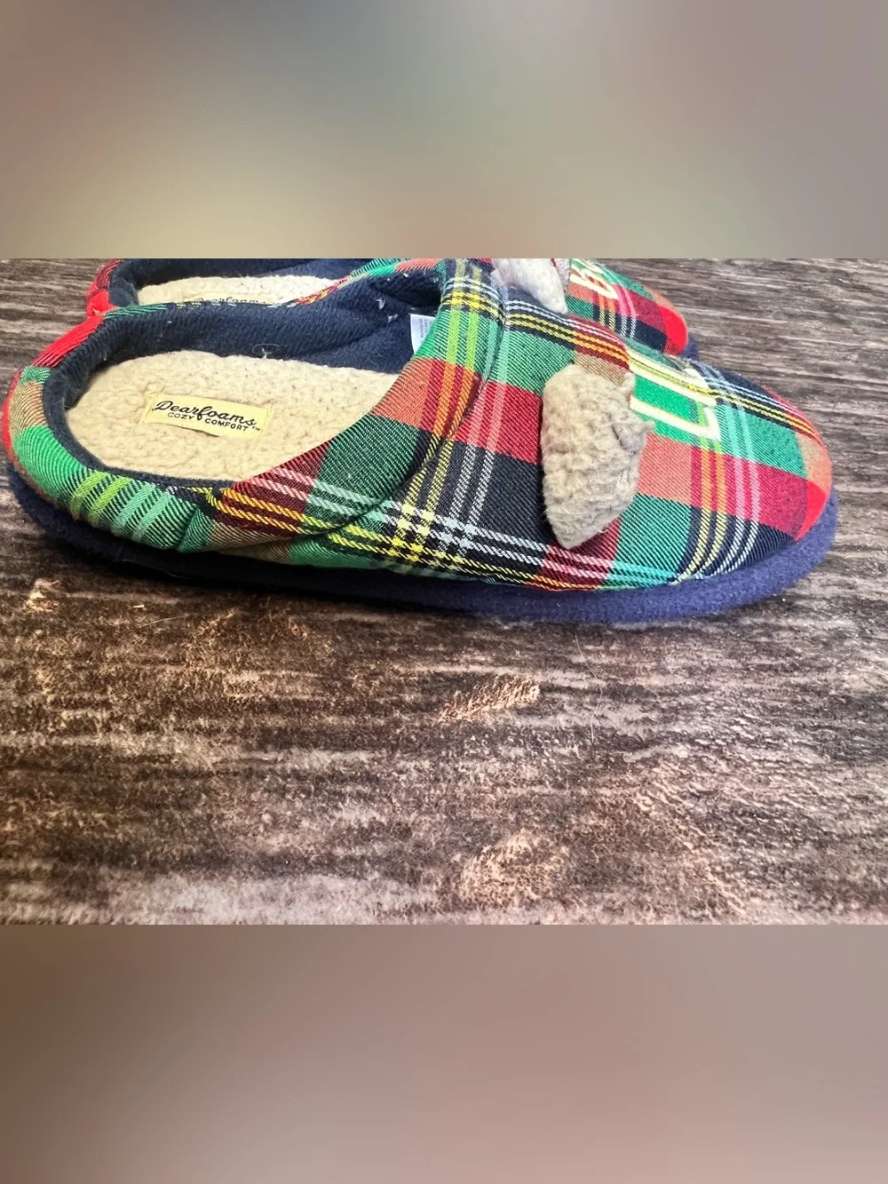 Lil Bear Plaid Toddler Slippers - Christmas